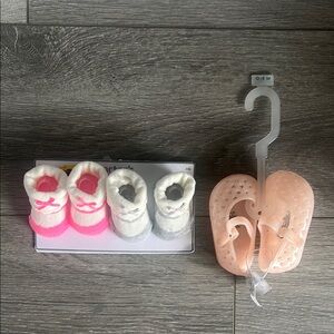 Pink and White Baby Booties and Sandals Set